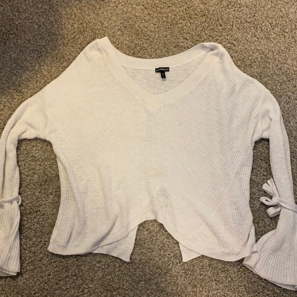 Express white sweater with ties on sleeves